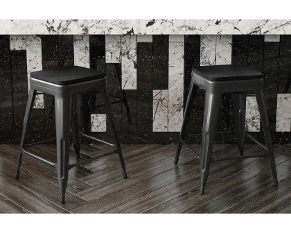 BLNK Cierra Commercial Metal Backless Indoor Counter Height Stools with All-Weather Poly Resin Seats Set of 4