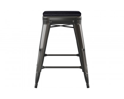 BLNK Cierra Commercial Metal Backless Indoor Counter Height Stools with All-Weather Poly Resin Seats Set of 4 - Black