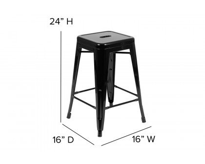 BLNK Cierra Commercial Metal Backless Indoor Counter Height Stools with All-Weather Poly Resin Seats Set of 4 - Black