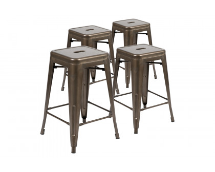 BLNK Cierra Metal Counter-Height Indoor Bar Stool Set of 4 - Gun Metal Gray