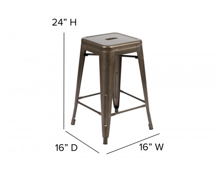 BLNK Cierra Metal Counter-Height Indoor Bar Stool Set of 4 - Gun Metal Gray