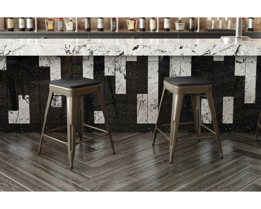 BLNK Cierra Commercial Metal Backless Indoor Counter Height Stools with All-Weather Poly Resin Seats Set of 4 - Gunmetal