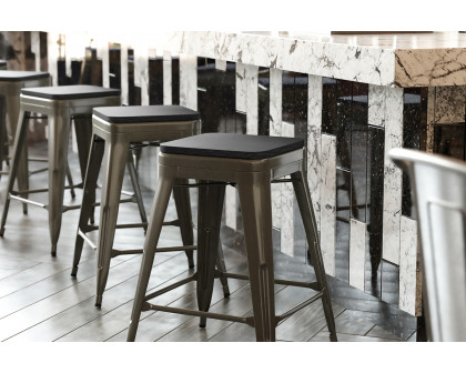 BLNK Cierra Commercial Metal Backless Indoor Counter Height Stools with All-Weather Poly Resin Seats Set of 4 - Gunmetal