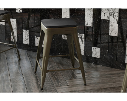 BLNK Cierra Commercial Metal Backless Indoor Counter Height Stools with All-Weather Poly Resin Seats Set of 4 - Gunmetal