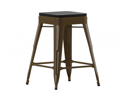 BLNK Cierra Commercial Metal Backless Indoor Counter Height Stools with All-Weather Poly Resin Seats Set of 4 - Gunmetal