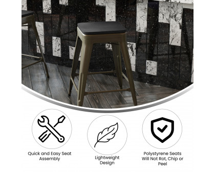 BLNK Cierra Commercial Metal Backless Indoor Counter Height Stools with All-Weather Poly Resin Seats Set of 4 - Gunmetal