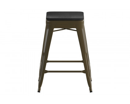 BLNK Cierra Commercial Metal Backless Indoor Counter Height Stools with All-Weather Poly Resin Seats Set of 4 - Gunmetal