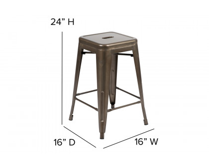 BLNK Cierra Commercial Metal Backless Indoor Counter Height Stools with All-Weather Poly Resin Seats Set of 4 - Gunmetal