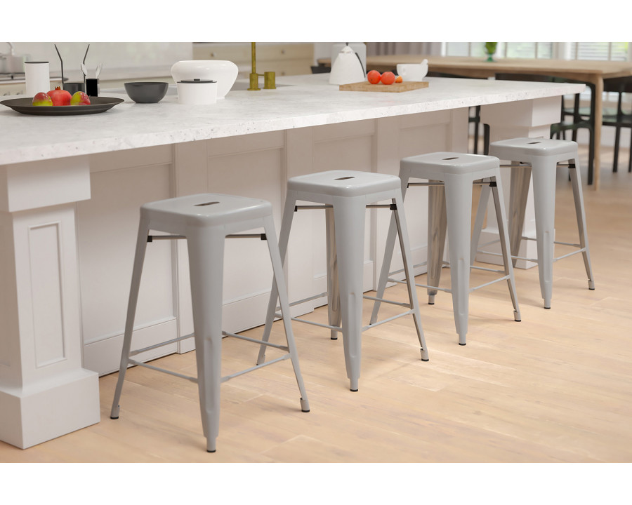 BLNK Cierra Metal Counter-Height Indoor Bar Stool Set of 4 - Silver