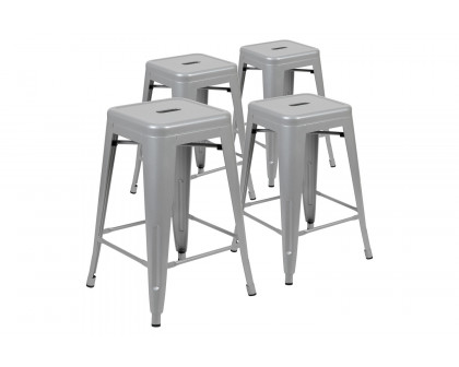 BLNK Cierra Metal Counter-Height Indoor Bar Stool Set of 4 - Silver