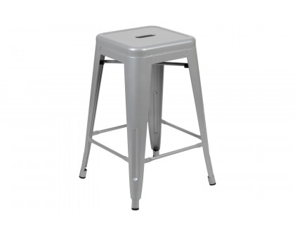 BLNK Cierra Metal Counter-Height Indoor Bar Stool Set of 4 - Silver