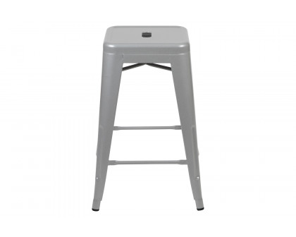 BLNK Cierra Metal Counter-Height Indoor Bar Stool Set of 4 - Silver