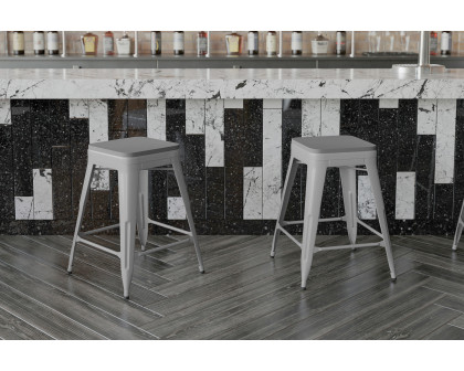 BLNK Cierra Commercial Metal Backless Indoor Counter Height Stools with All-Weather Poly Resin Seats Set of 4