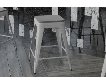 BLNK Cierra Commercial Metal Backless Indoor Counter Height Stools with All-Weather Poly Resin Seats Set of 4 - Silver