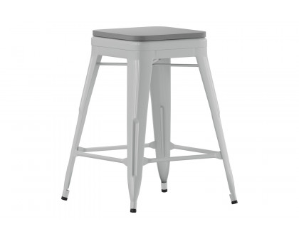 BLNK Cierra Commercial Metal Backless Indoor Counter Height Stools with All-Weather Poly Resin Seats Set of 4 - Silver