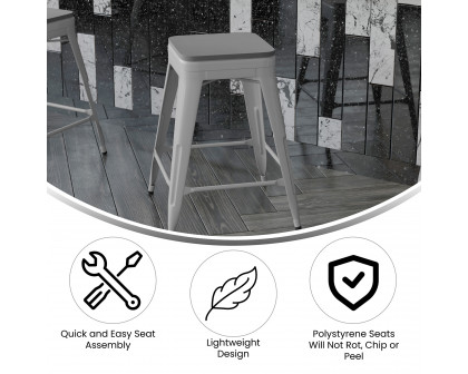 BLNK Cierra Commercial Metal Backless Indoor Counter Height Stools with All-Weather Poly Resin Seats Set of 4 - Silver