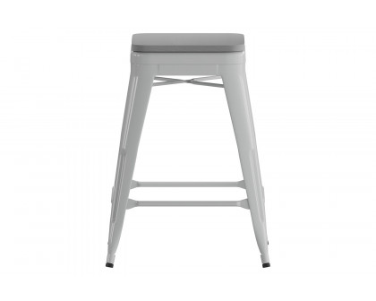 BLNK Cierra Commercial Metal Backless Indoor Counter Height Stools with All-Weather Poly Resin Seats Set of 4 - Silver