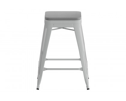 BLNK Cierra Commercial Metal Backless Indoor Counter Height Stools with All-Weather Poly Resin Seats Set of 4 - Silver