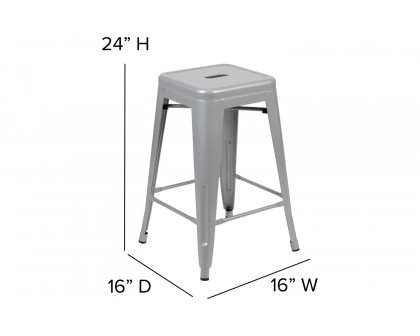 BLNK Cierra Commercial Metal Backless Indoor Counter Height Stools with All-Weather Poly Resin Seats Set of 4 - Silver