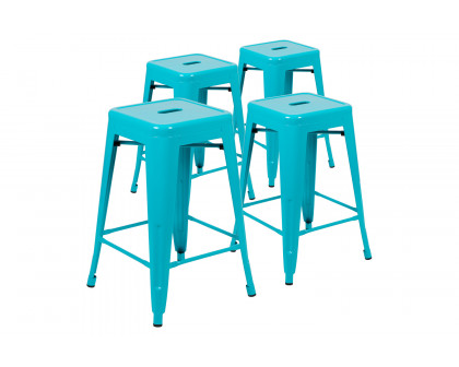 BLNK Cierra Metal Counter-Height Indoor Bar Stool Set of 4 - Teal