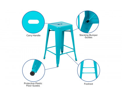 BLNK Cierra Metal Counter-Height Indoor Bar Stool Set of 4 - Teal