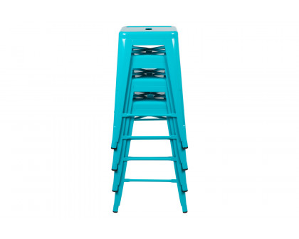 BLNK Cierra Metal Counter-Height Indoor Bar Stool Set of 4 - Teal