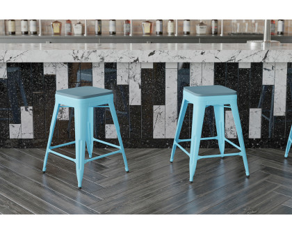 BLNK Cierra Commercial Metal Backless Indoor Counter Height Stools with All-Weather Poly Resin Seats Set of 4