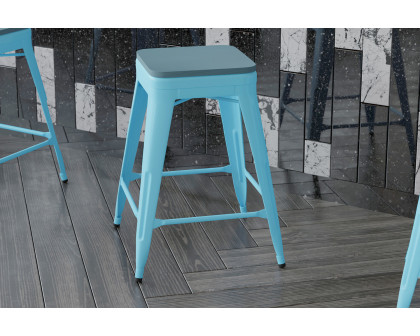 BLNK Cierra Commercial Metal Backless Indoor Counter Height Stools with All-Weather Poly Resin Seats Set of 4 - Teal