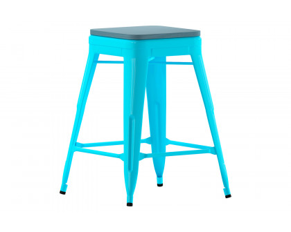 BLNK Cierra Commercial Metal Backless Indoor Counter Height Stools with All-Weather Poly Resin Seats Set of 4 - Teal