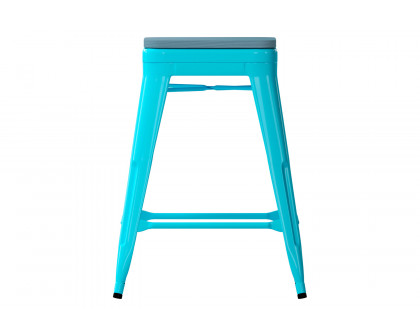 BLNK Cierra Commercial Metal Backless Indoor Counter Height Stools with All-Weather Poly Resin Seats Set of 4 - Teal