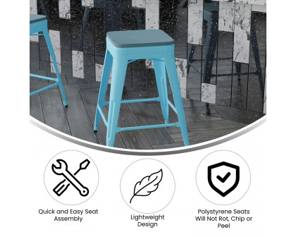 BLNK Cierra Commercial Metal Backless Indoor Counter Height Stools with All-Weather Poly Resin Seats Set of 4 - Teal