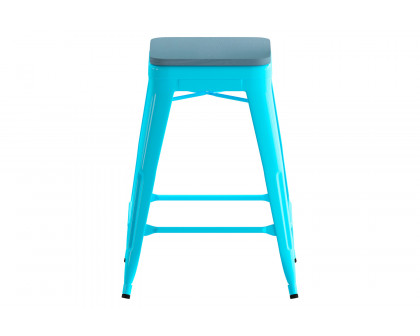 BLNK Cierra Commercial Metal Backless Indoor Counter Height Stools with All-Weather Poly Resin Seats Set of 4 - Teal