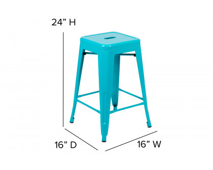 BLNK Cierra Commercial Metal Backless Indoor Counter Height Stools with All-Weather Poly Resin Seats Set of 4 - Teal