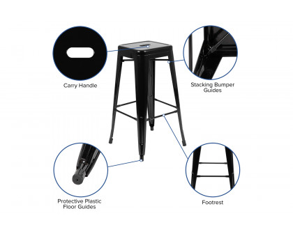 BLNK Cierra Metal Indoor Bar Stool Set of 4 - Black