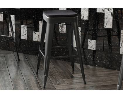 BLNK Cierra Commercial All-Weather Backless Indoor Bar Height Stools with Poly Resin Seats Set of 4 - Black