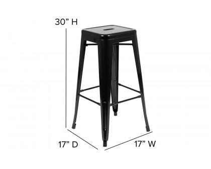 BLNK Cierra Commercial All-Weather Backless Indoor Bar Height Stools with Poly Resin Seats Set of 4 - Black