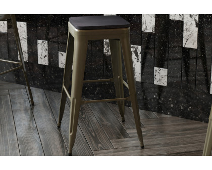 BLNK Cierra Commercial All-Weather Backless Indoor Bar Height Stools with Poly Resin Seats Set of 4 - Gunmetal/Black