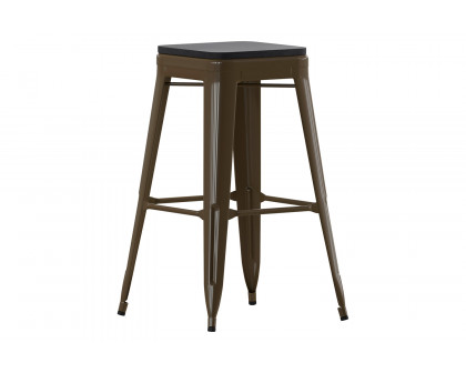 BLNK Cierra Commercial All-Weather Backless Indoor Bar Height Stools with Poly Resin Seats Set of 4 - Gunmetal/Black