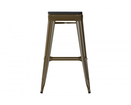 BLNK Cierra Commercial All-Weather Backless Indoor Bar Height Stools with Poly Resin Seats Set of 4 - Gunmetal/Black