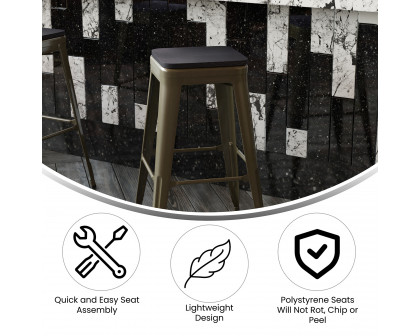 BLNK Cierra Commercial All-Weather Backless Indoor Bar Height Stools with Poly Resin Seats Set of 4 - Gunmetal/Black