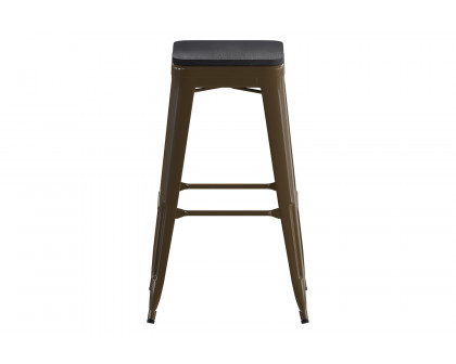 BLNK Cierra Commercial All-Weather Backless Indoor Bar Height Stools with Poly Resin Seats Set of 4 - Gunmetal/Black