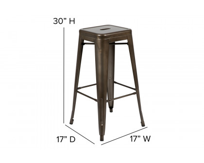 BLNK Cierra Commercial All-Weather Backless Indoor Bar Height Stools with Poly Resin Seats Set of 4 - Gunmetal/Black