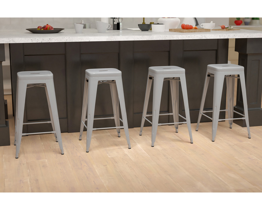 BLNK Cierra Metal Indoor Bar Stool Set of 4 - Silver