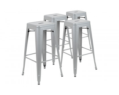 BLNK Cierra Metal Indoor Bar Stool Set of 4 - Silver