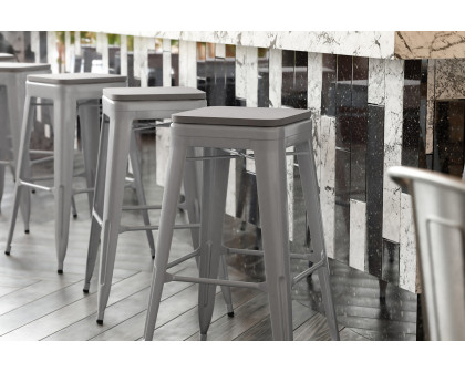 BLNK Cierra Commercial All-Weather Backless Indoor Bar Height Stools with Poly Resin Seats Set of 4