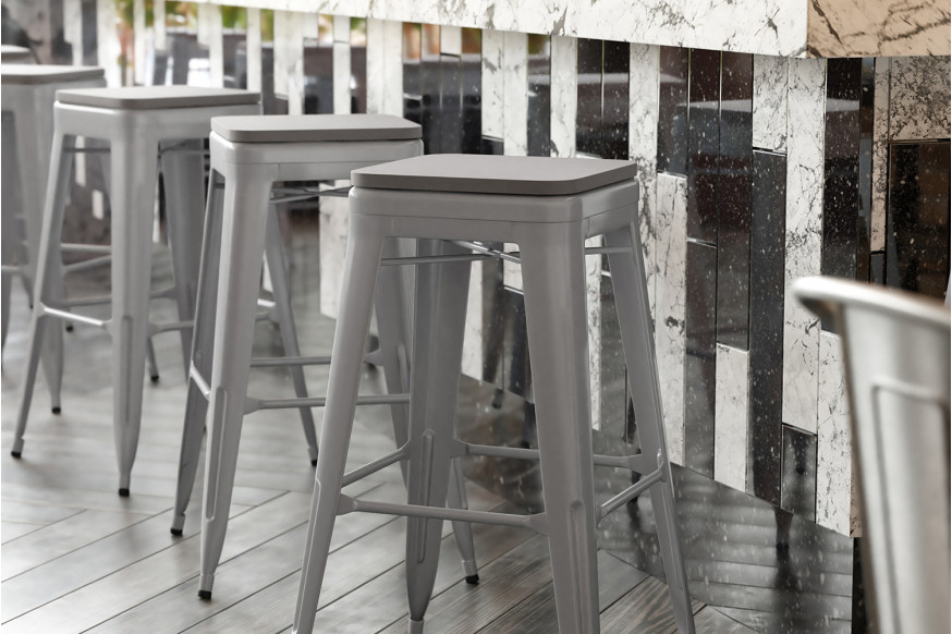 BLNK™ Cierra Commercial All-Weather Backless Indoor Bar Height Stools with Poly Resin Seats Set of 4 - Silver/Gray