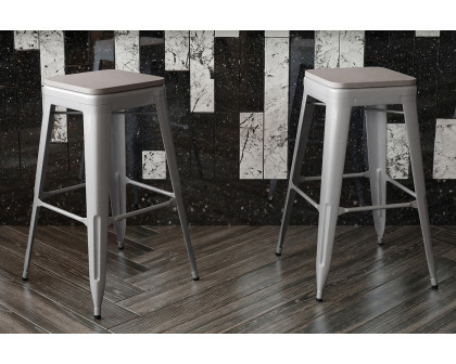 BLNK™ Cierra Commercial All-Weather Backless Indoor Bar Height Stools with Poly Resin Seats Set of 4 - Silver/Gray