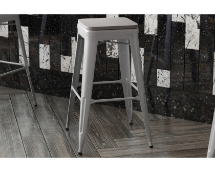 BLNK™ Cierra Commercial All-Weather Backless Indoor Bar Height Stools with Poly Resin Seats Set of 4 - Silver/Gray