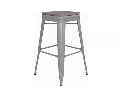 BLNK™ Cierra Commercial All-Weather Backless Indoor Bar Height Stools with Poly Resin Seats Set of 4 - Silver/Gray