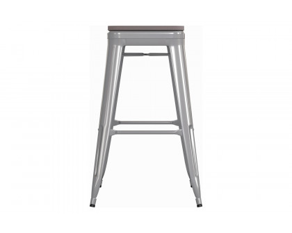 BLNK™ Cierra Commercial All-Weather Backless Indoor Bar Height Stools with Poly Resin Seats Set of 4 - Silver/Gray